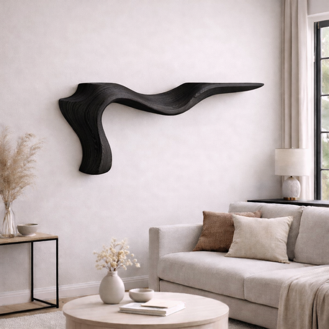 Sculptural Wooden Floating Wall Shelf – Organic Modern Décor Main Image