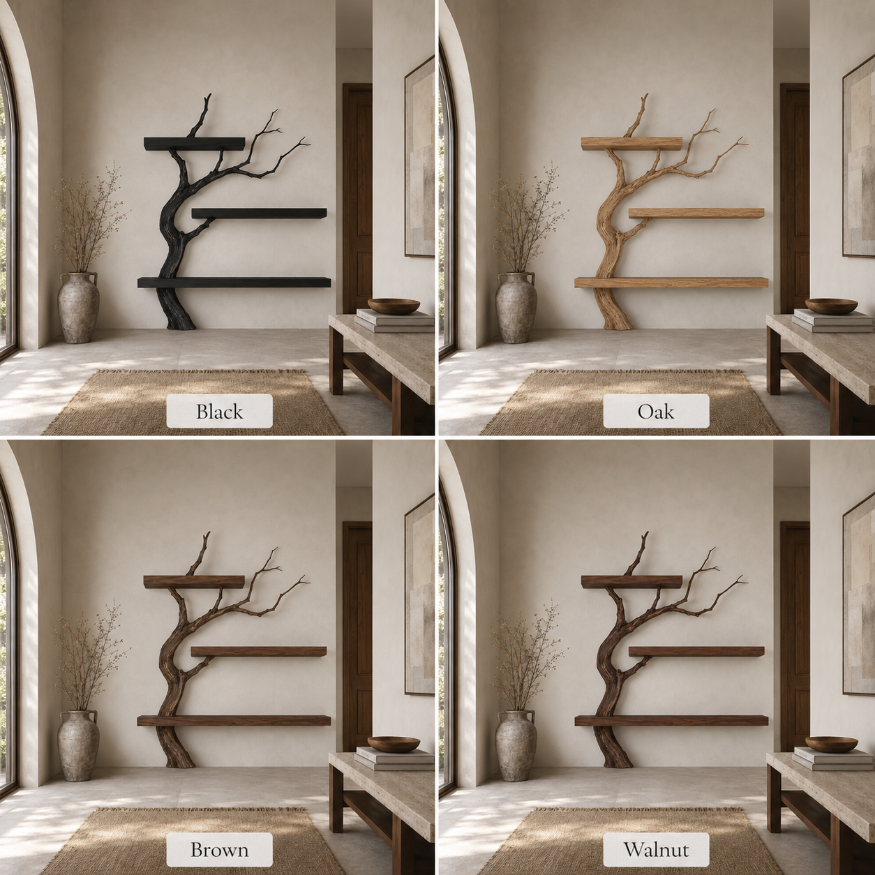 Tree Branch Wood Bookshelf – Solid Wood Wall Shelf with Natural Branch Design