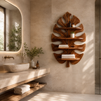 Monstera Leaf Wood Bathroom Shelf – Solid Wood Wall Mounted Display Shelf for Bathroom Decor