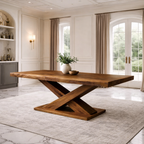 Modern Solid Wood Dining Table – Sculptural X Base Handcrafted Dining Table for Luxury Dining Rooms