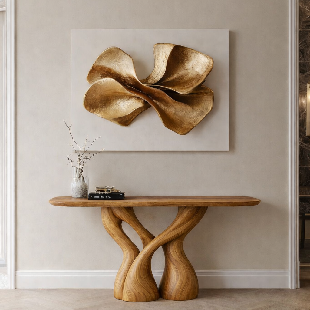 Twisted Sculptural Solid Wood Console Table – Organic Statement Design