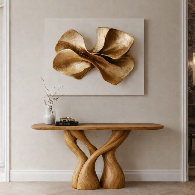 Twisted Sculptural Solid Wood Console Table – Organic Statement Design Main Image