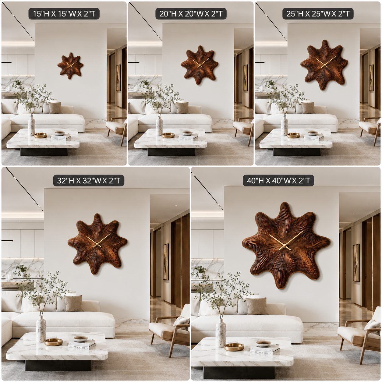 Flower Wood Wall Clock – Solid Wood Decorative Clock for Living Room Decor