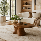 Organic Pedestal Solid Wood Coffee Table – Sculptural Center Table