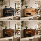 Rounded Wood Bar Cabinet – Solid Wood Wine Storage Cabinet for Living Room Decor