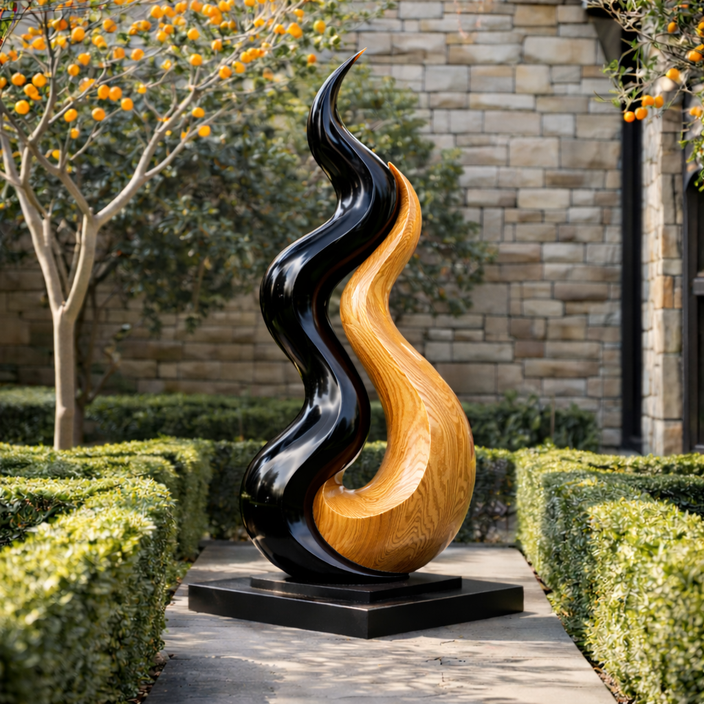 Wooden Outdoor Sculpture – Modern Natural Art Decor
