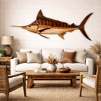 Striped Marlin Wall Art – Solid Wood Decorative Panel for Coastal Home Decor