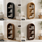 Arched Wood Bookshelf – Solid Wood Display Cabinet for Living Room Decor