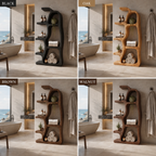 Sculptural Wood Bathroom Shelf – Solid Wood Freestanding Towel Storage Rack for Bathroom Decor