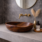 Handcrafted Wooden Round Sink - Elegant Bathroom Wash Basin