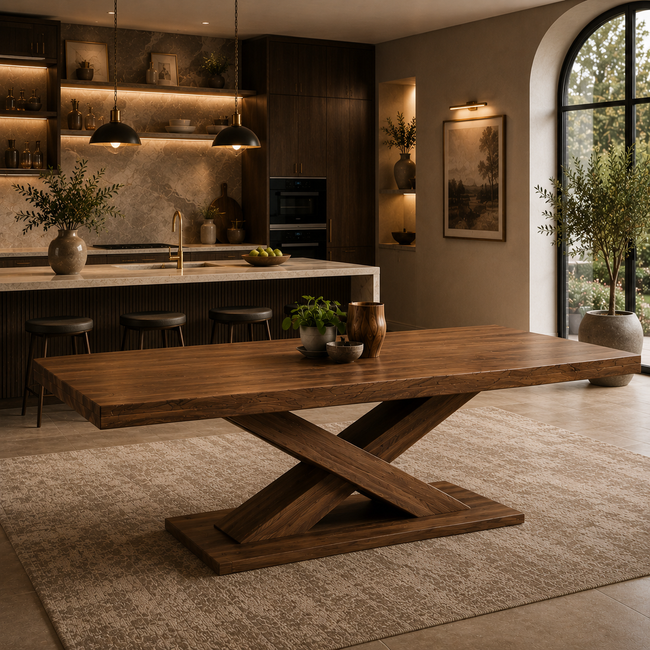 X-Base Dining Table – Sculptural Solid Wood Table for Luxury Dining Room Hover Image
