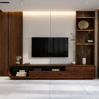 Solid Wood Curved Media Console – Sculptural Low-Profile TV Stand