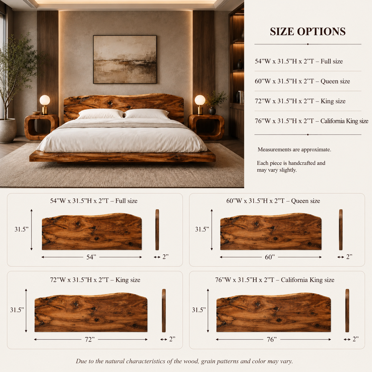 Live Edge Bed Frame – Solid Wood Bed with Natural Headboard