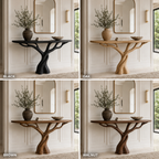 Tree Base Wood Console Table – Solid Wood Entryway Table with Sculptural Branch Base