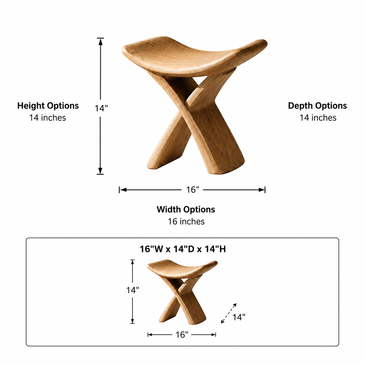 Sculptural Wood Stool – Solid Wood Accent Seat for Bathroom and Home Decor