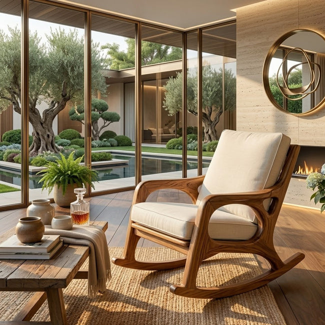Outdoor Rocking Chair – Solid Wood Lounge Chair with Cushioned Seat Main Image