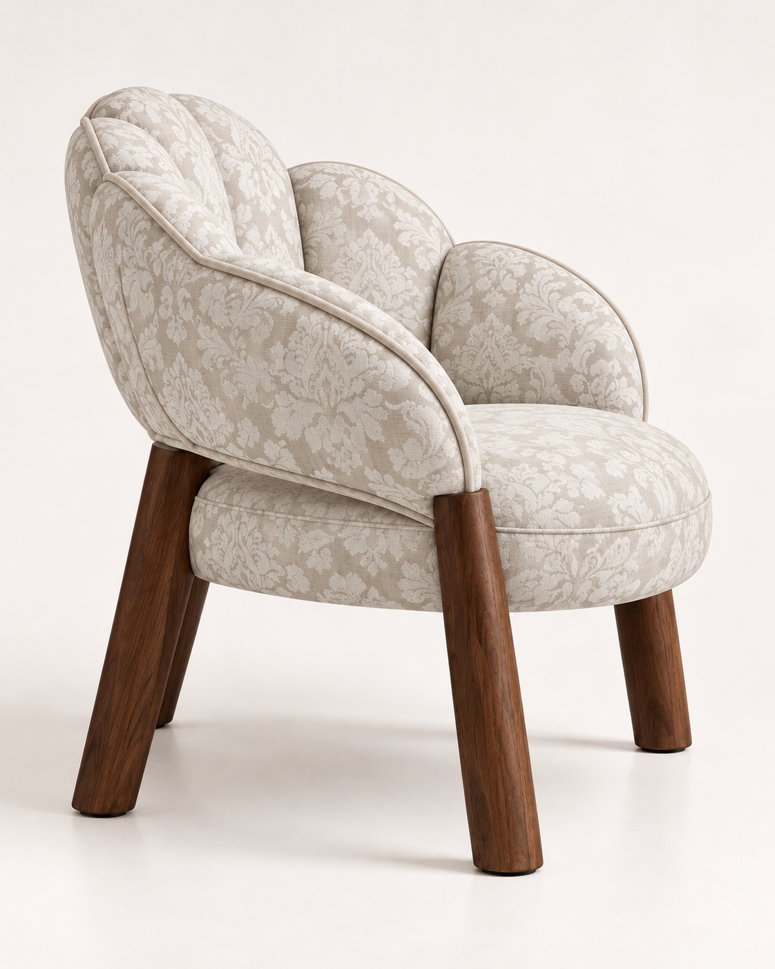 Petal Back Upholstered Accent Chair with Walnut Legs