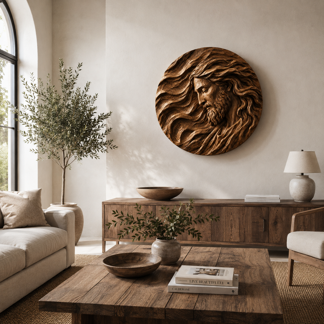 Carved Jesus Portrait Wood Wall Art
