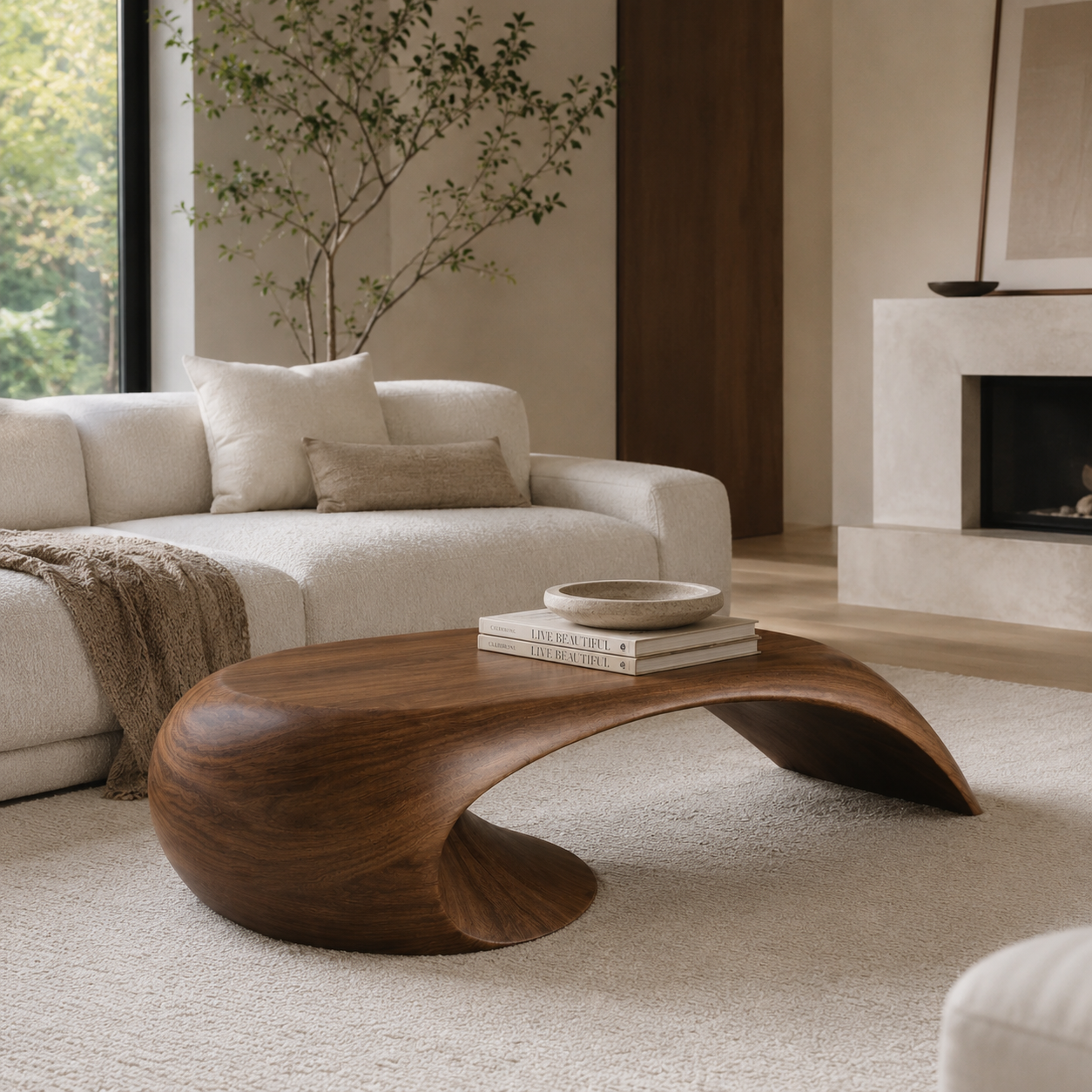 Wave Coffee Table – Sculptural Solid Wood Table for Luxury Living Room