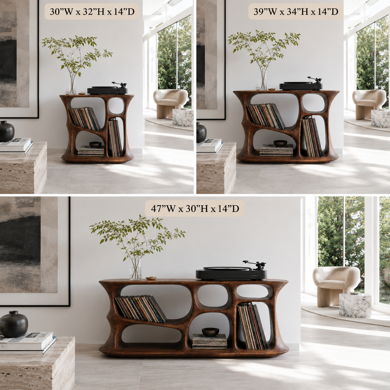 Sculptural Side Table – Solid Wood Accent Table for Living Room