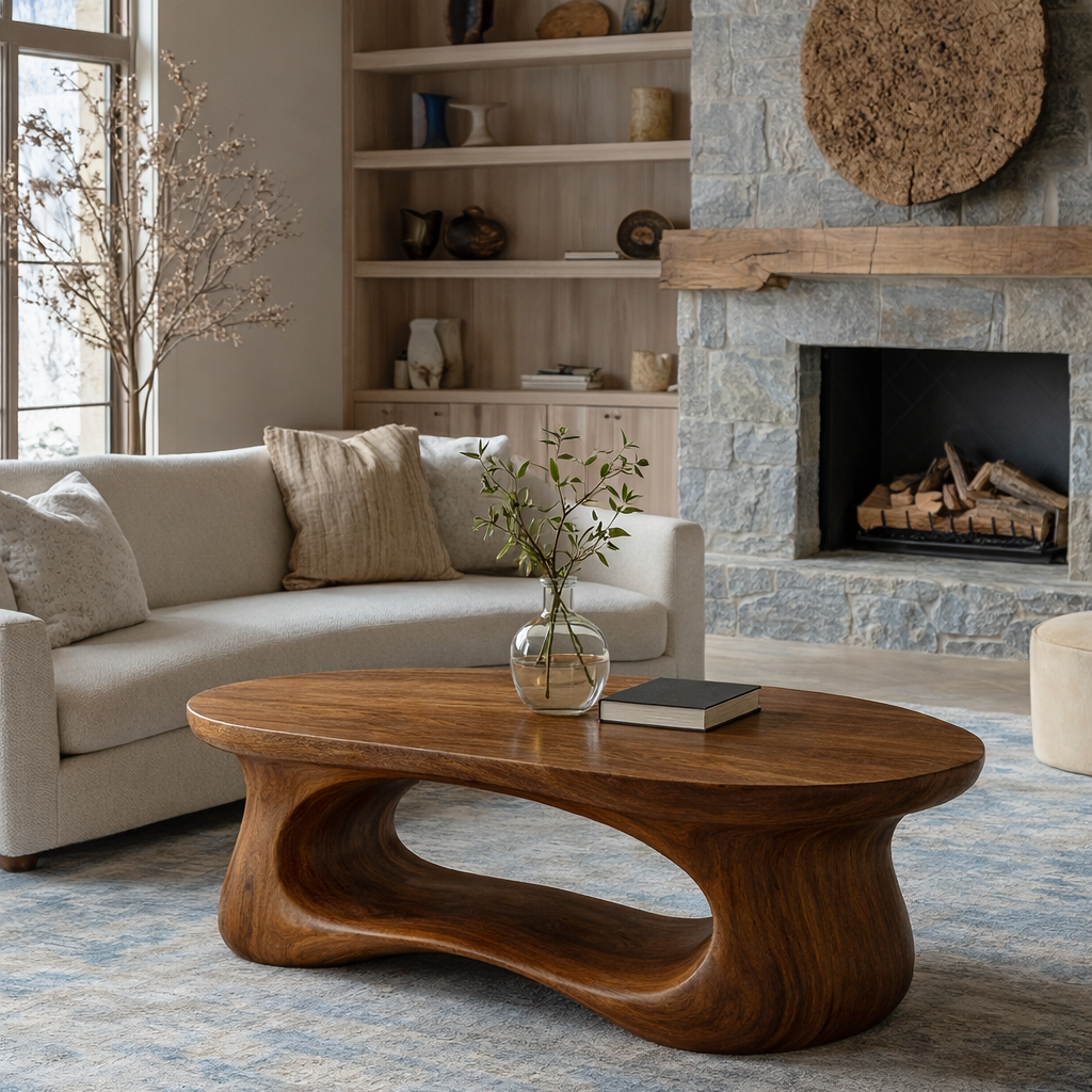 Handcrafted Solid Wood Coffee Table – Sculptural Curved Design