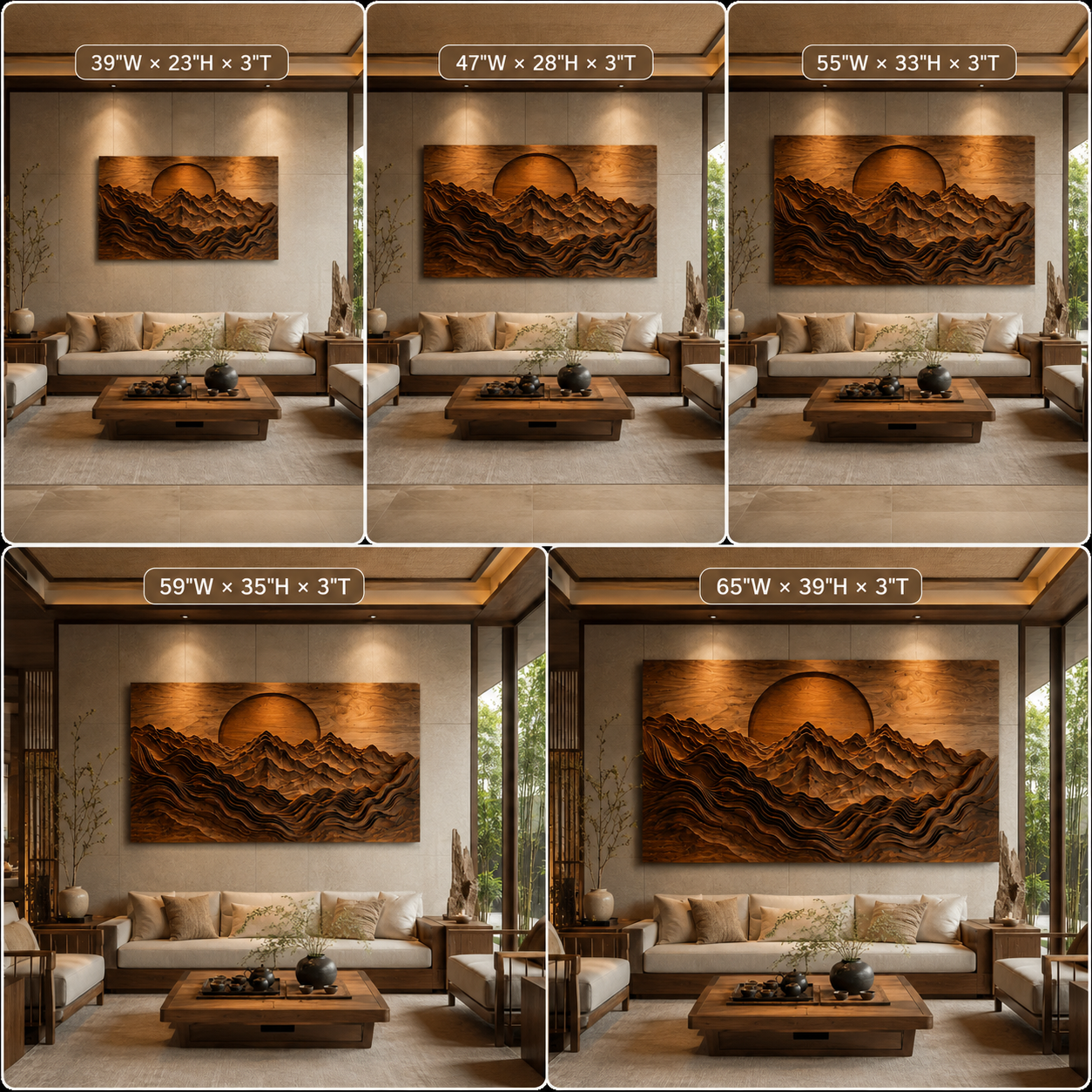 Mountain Wood Wall Art – Solid Wood Carved Landscape Wall Decor for Living Room Decor