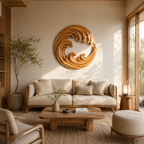 Round Wave Wood Wall Art – Solid Wood Carved Wall Decor for Living Room Decor