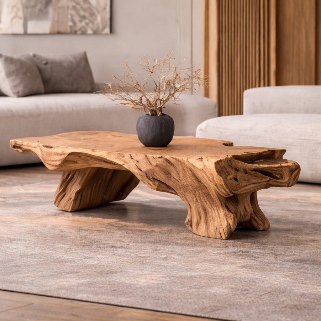 Tree Root Coffee Table – Solid Wood Rustic Table for Living Room Decor