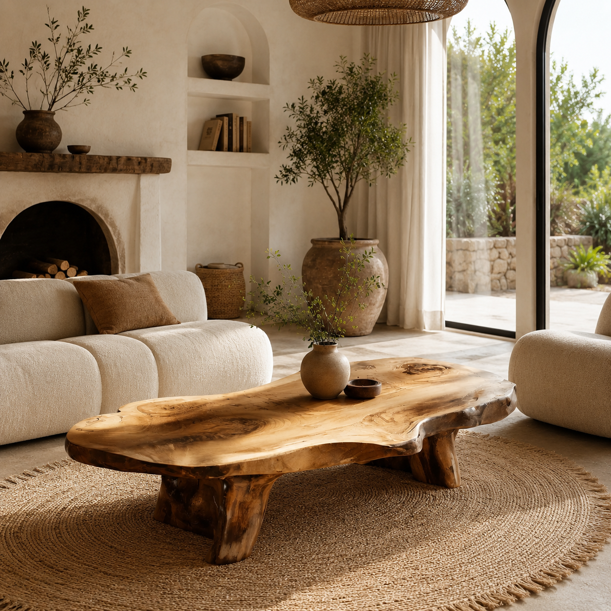 Live Edge Solid Wood Coffee Table – Organic Wooden Center Table for Modern Living Room