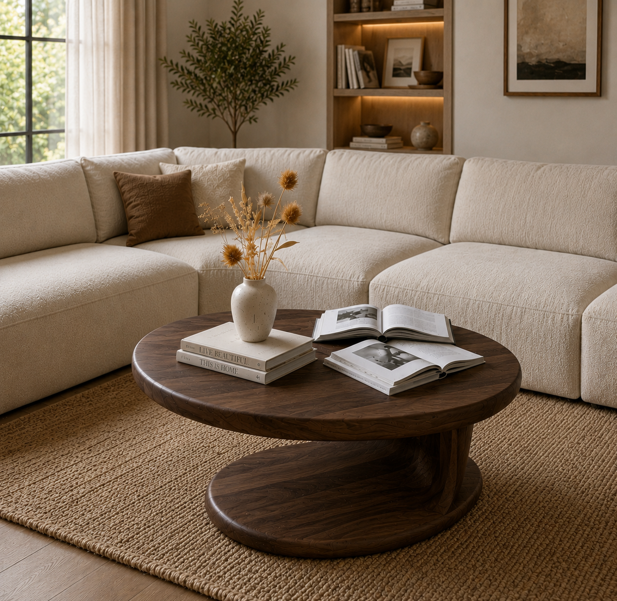 Sculptural Coffee Table – Solid Wood Modern Table for Living Room Decor