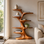 Tree Branch Wood Bookshelf – Solid Wood Display Shelf for Living Room Decor
