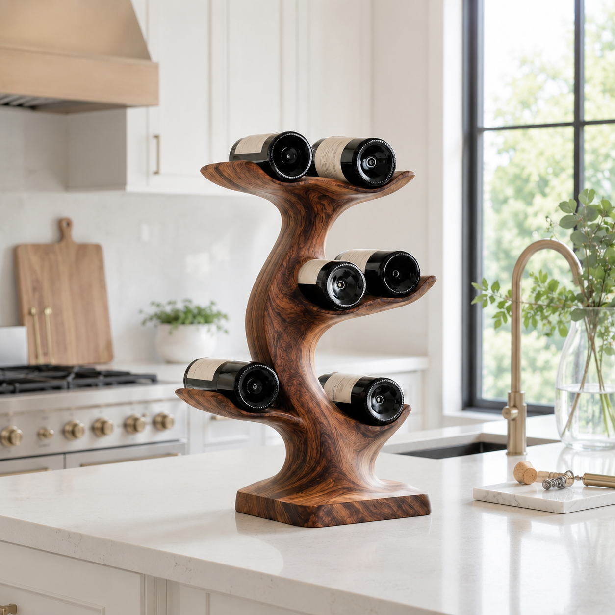 Tree Branch Wood Wine Rack – Solid Wood Bottle Display Stand for Home Bar Decor