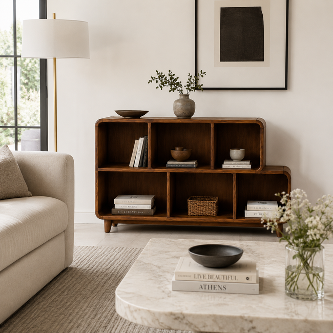 Solid Wood Media Console – Low Storage Cabinet for Living Room Decor Main Image