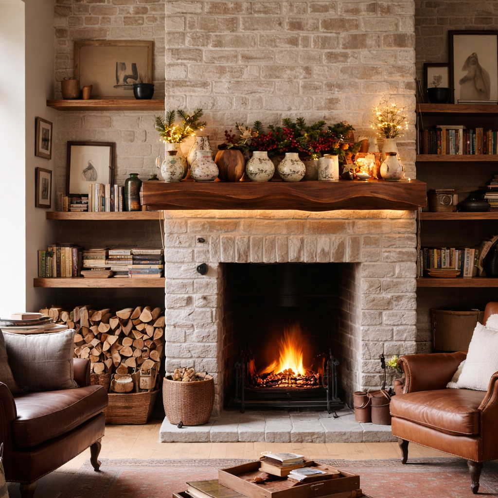 Solid Wood Live Edge Fireplace Mantel – Warm Rustic Accent Shelf