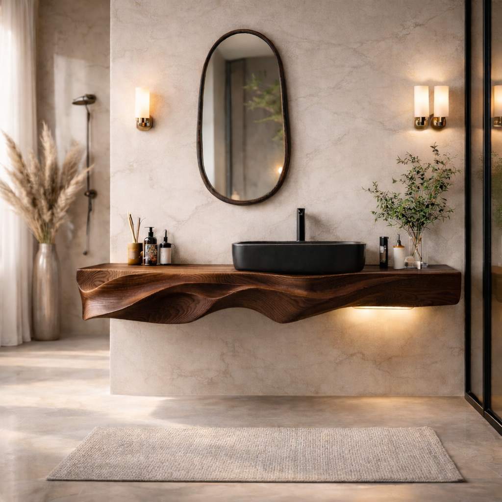 Floating Bathroom Vanity – Solid Wood Double Sink Vanity for Modern Bathroom Decor