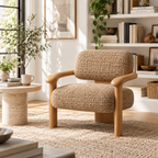 Textured Upholstered Wood Armchair