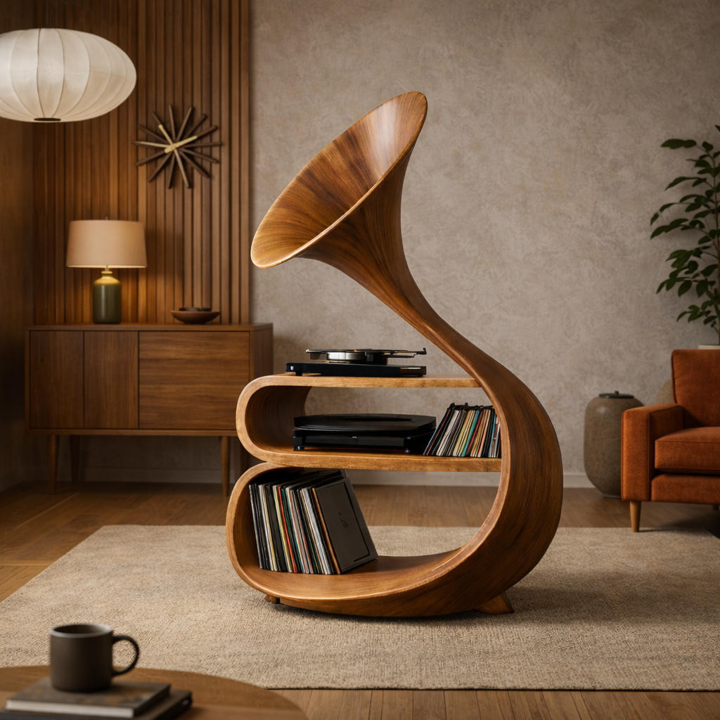 Gramophone Turntable Stand – Solid Wood LP Storage Cabinet