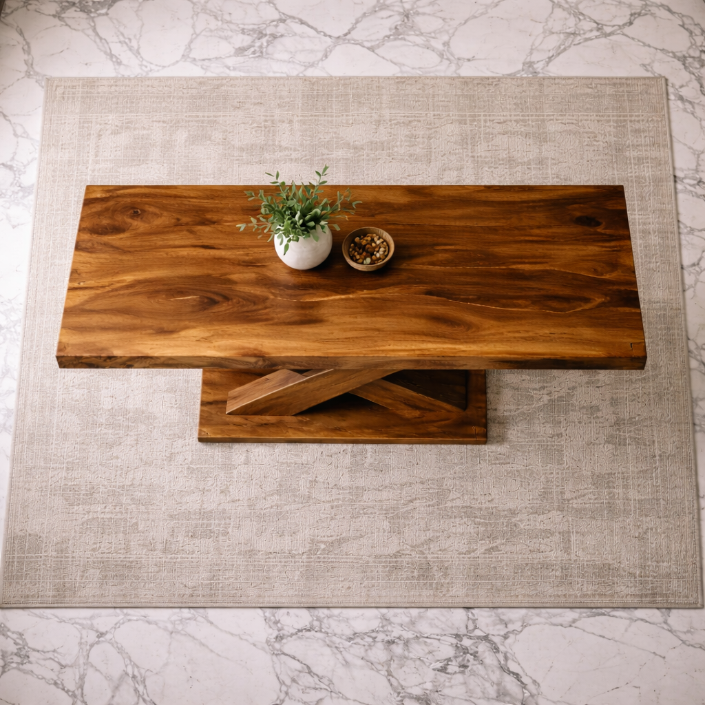 Modern Solid Wood Dining Table – Sculptural X Base Handcrafted Dining Table for Luxury Dining Rooms