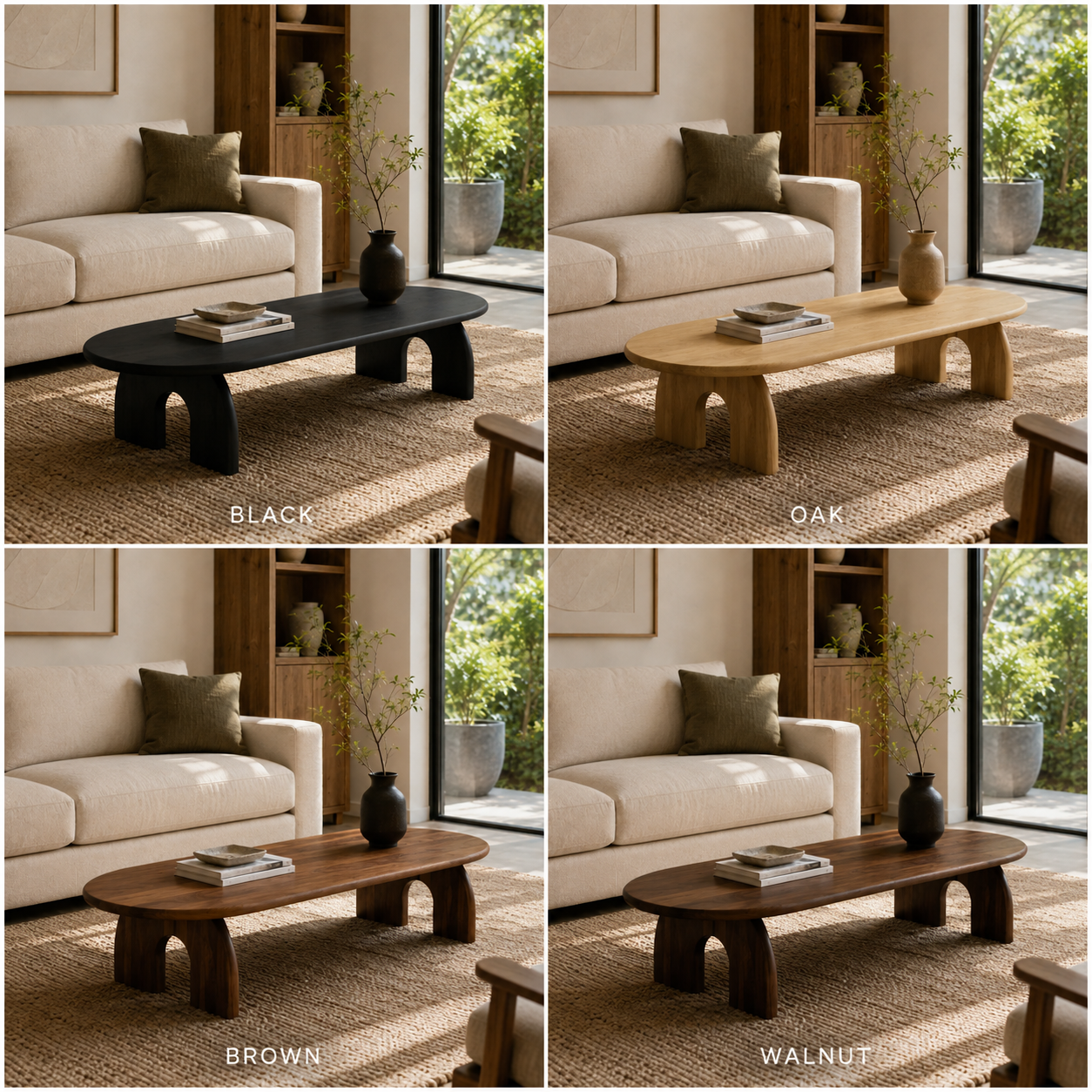 Arched Base Oval Wood Coffee Table