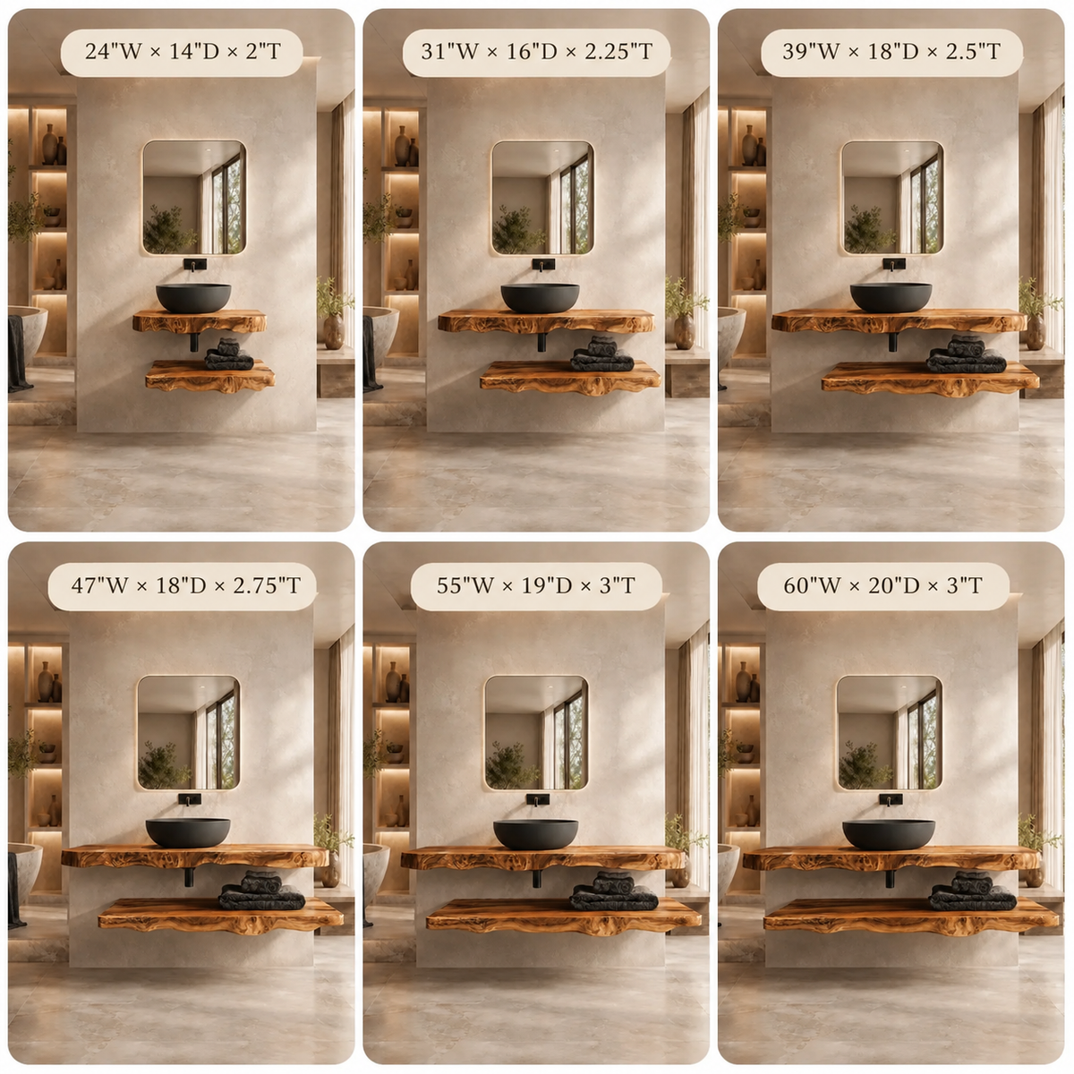 Floating Bathroom Vanity – Live Edge Solid Wood Vanity with Shelf