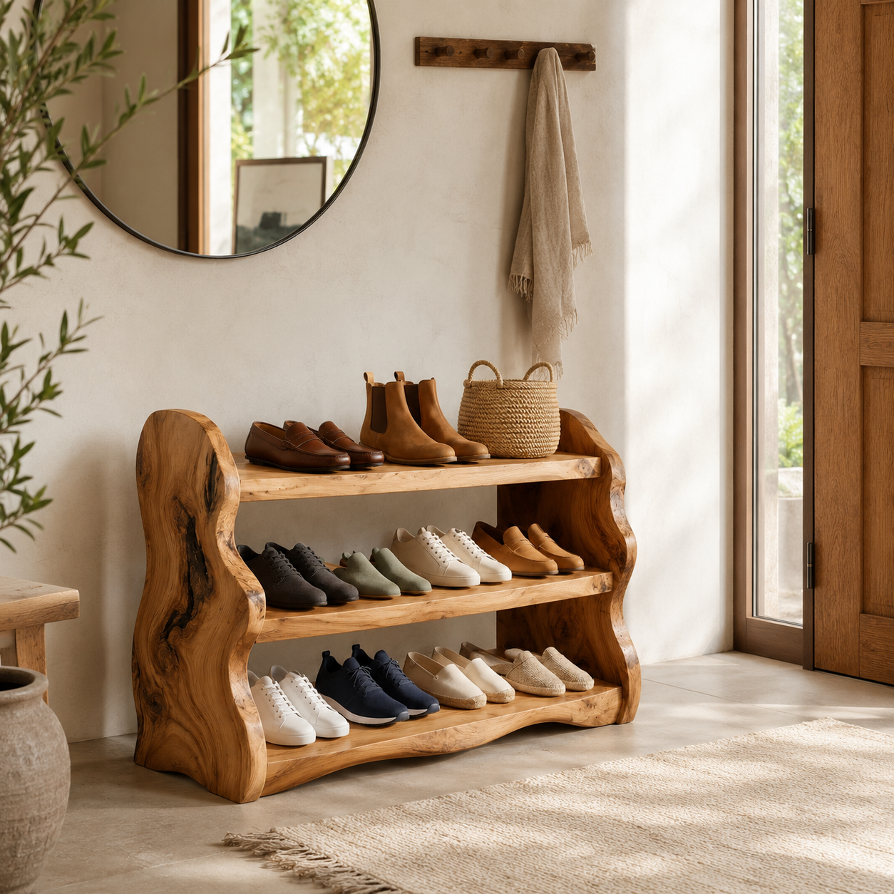 Live Edge Wood Shoe Rack