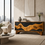 Wave Inlay Wood Sideboard Cabinet
