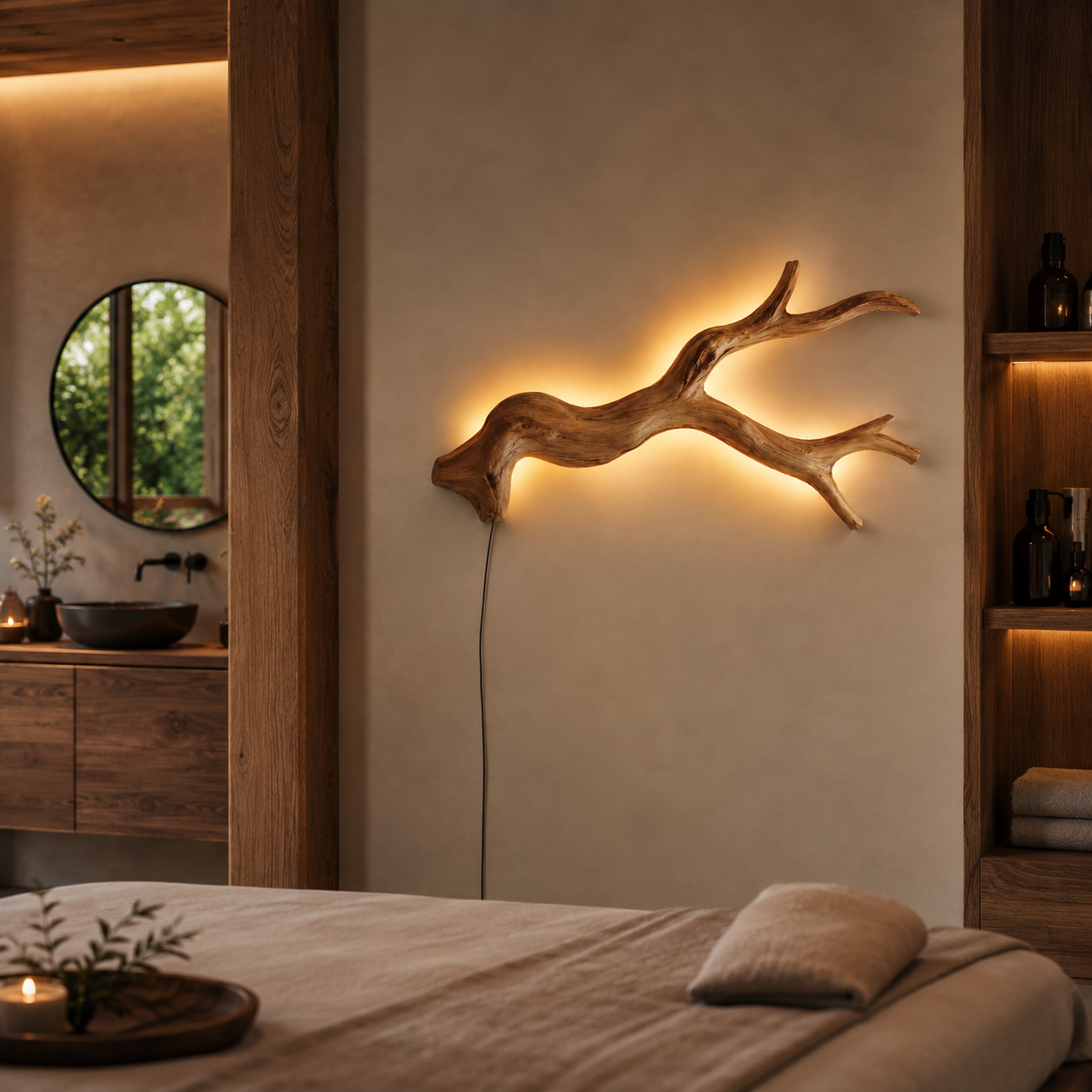 Driftwood Wall Light – Natural Wood Branch LED Wall Decor for Bedroom Decor