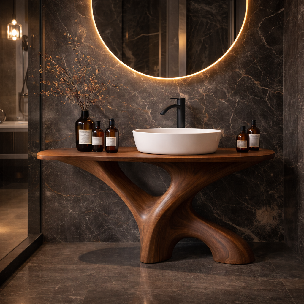 Tree Trunk Bathroom Vanity – Solid Wood Vanity with Countertop for Bathroom Decor