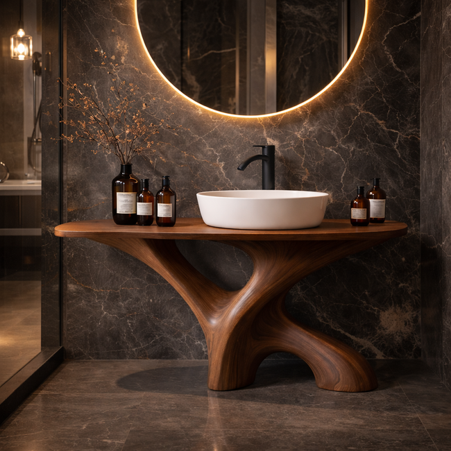 Tree Trunk Bathroom Vanity – Solid Wood Vanity with Countertop for Bathroom Decor Hover Image