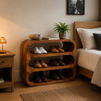 Curved Wood Shoe Rack – Solid Wood Entryway Shoe Storage Shelf for Home Decor