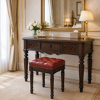 Classic Carved Wood Vanity Table with Stool