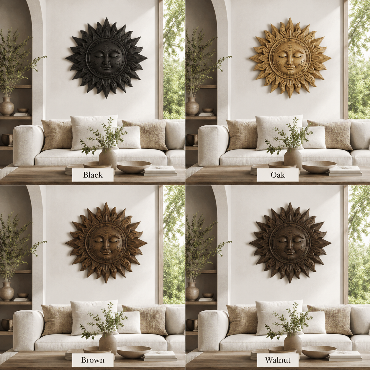 Carved Sun Face Wood Wall Art