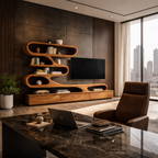 S-Shaped TV Stand – Solid Wood Media Console with Shelves for Living Room Decor