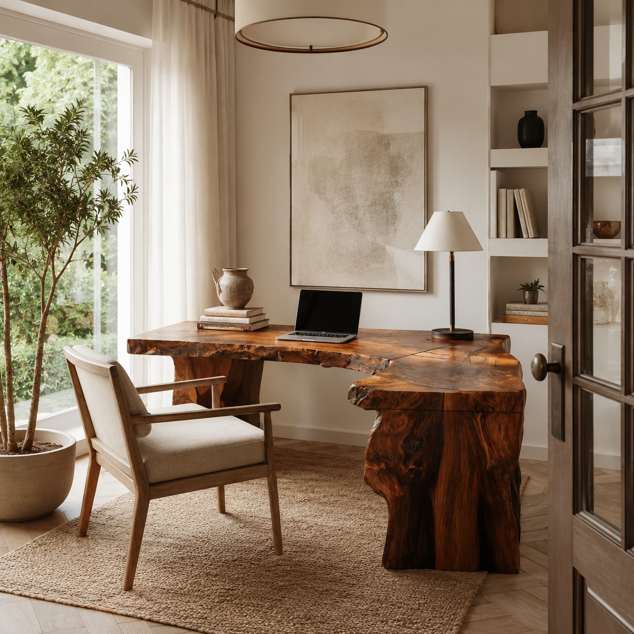 Live Edge L-Shaped Wood Desk – Solid Wood Corner Office Desk with Natural Edge for Home Office Decor